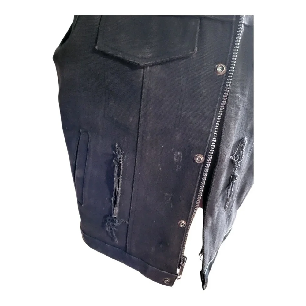 DREAM APPAREL Biker Black Premium‎ Canvas & Leather Conceal Carry Distressed 44